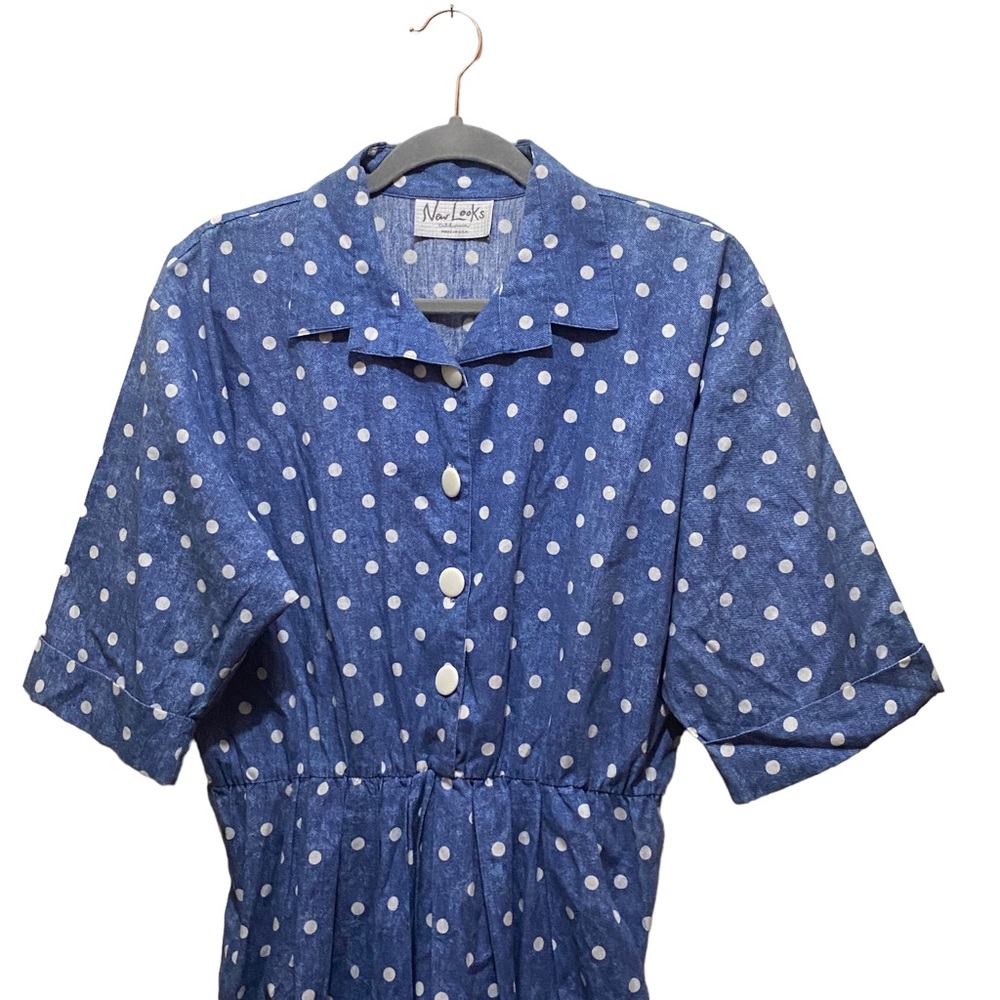 Vintage California blue and white polka dot dress pin up plus size 1x